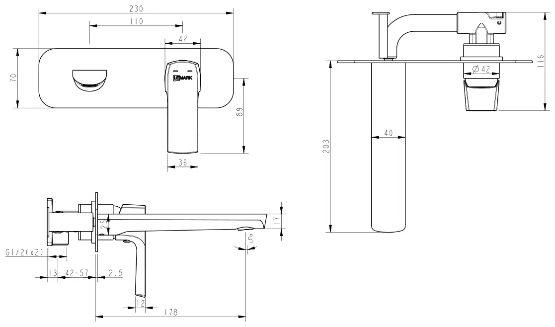 Смеситель Lemark Ursus LM7226BL для раковины, встраиваемый