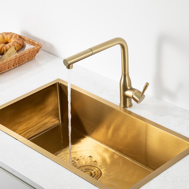 Вытяжной смеситель для кухни Frap H97 F6096-3 золотой сатин