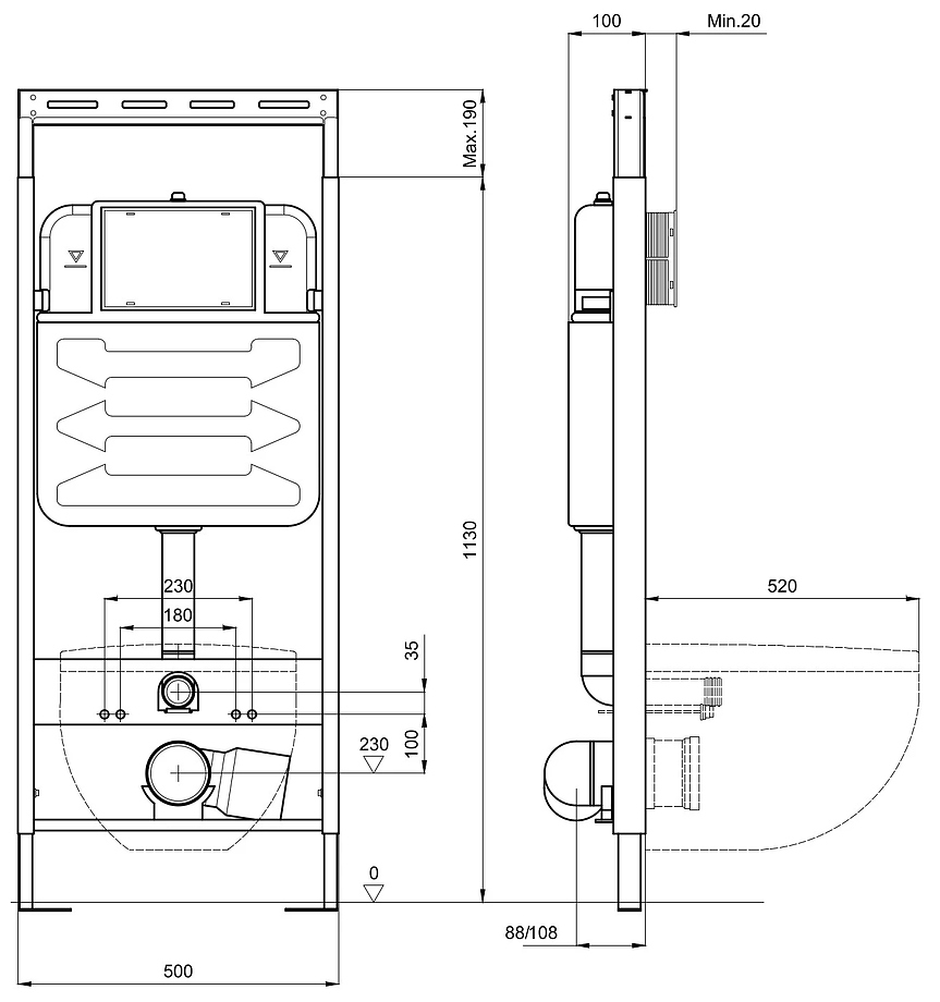 Инсталляция для подвесного унитаза Aquatek Easy Fix 50 INS-0000010 с верхней планкой