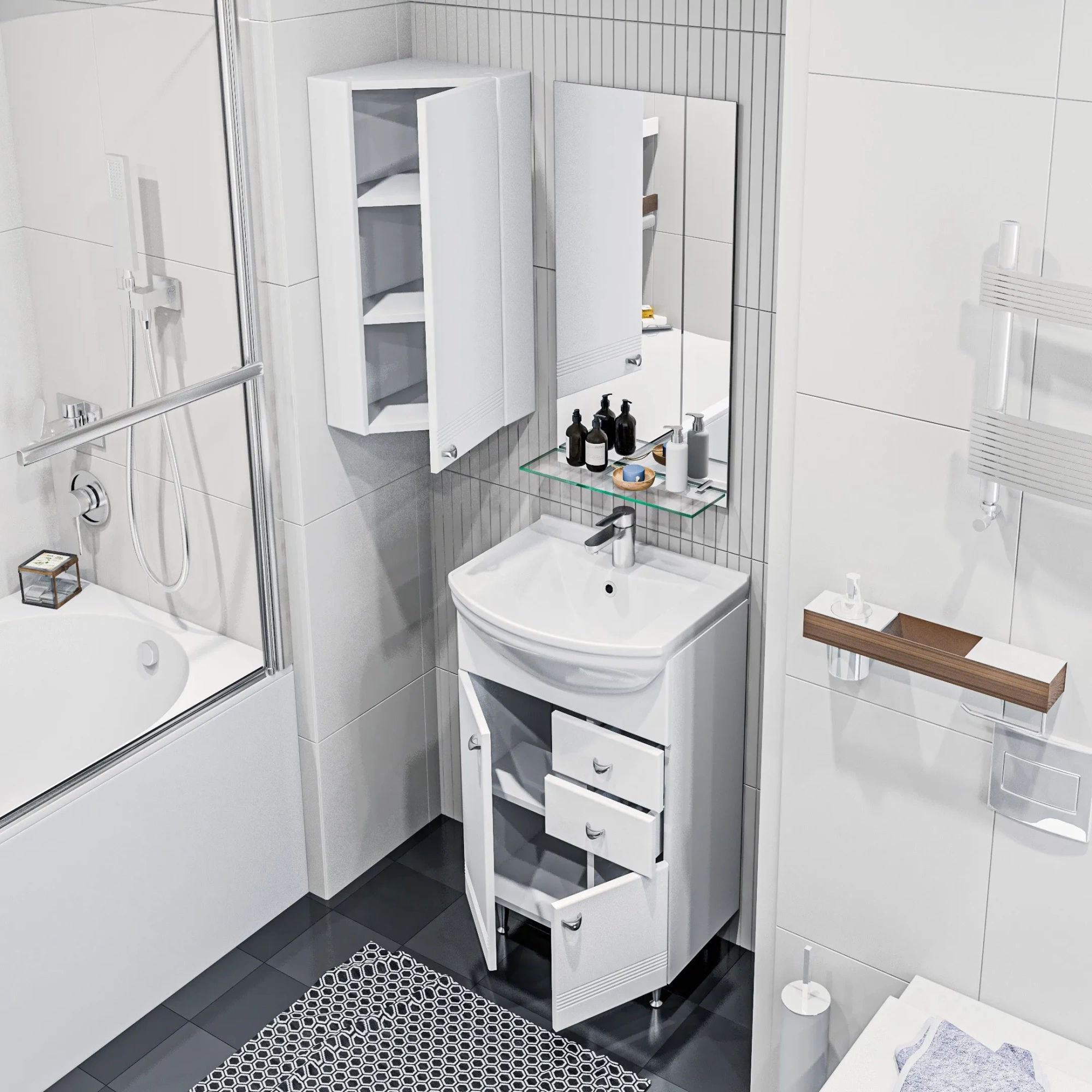 Шкаф угловой 1Marka Story 43П 1д. белый глянец R