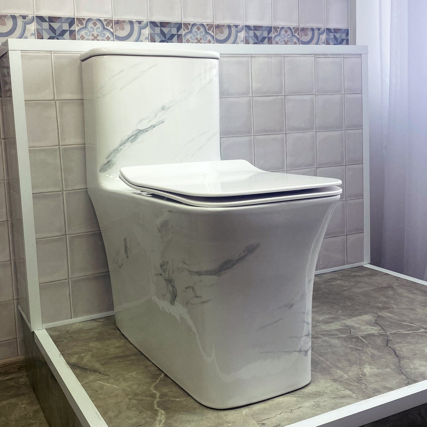 Унитаз-монолит безободковый EvaGold SM9615 мрамор