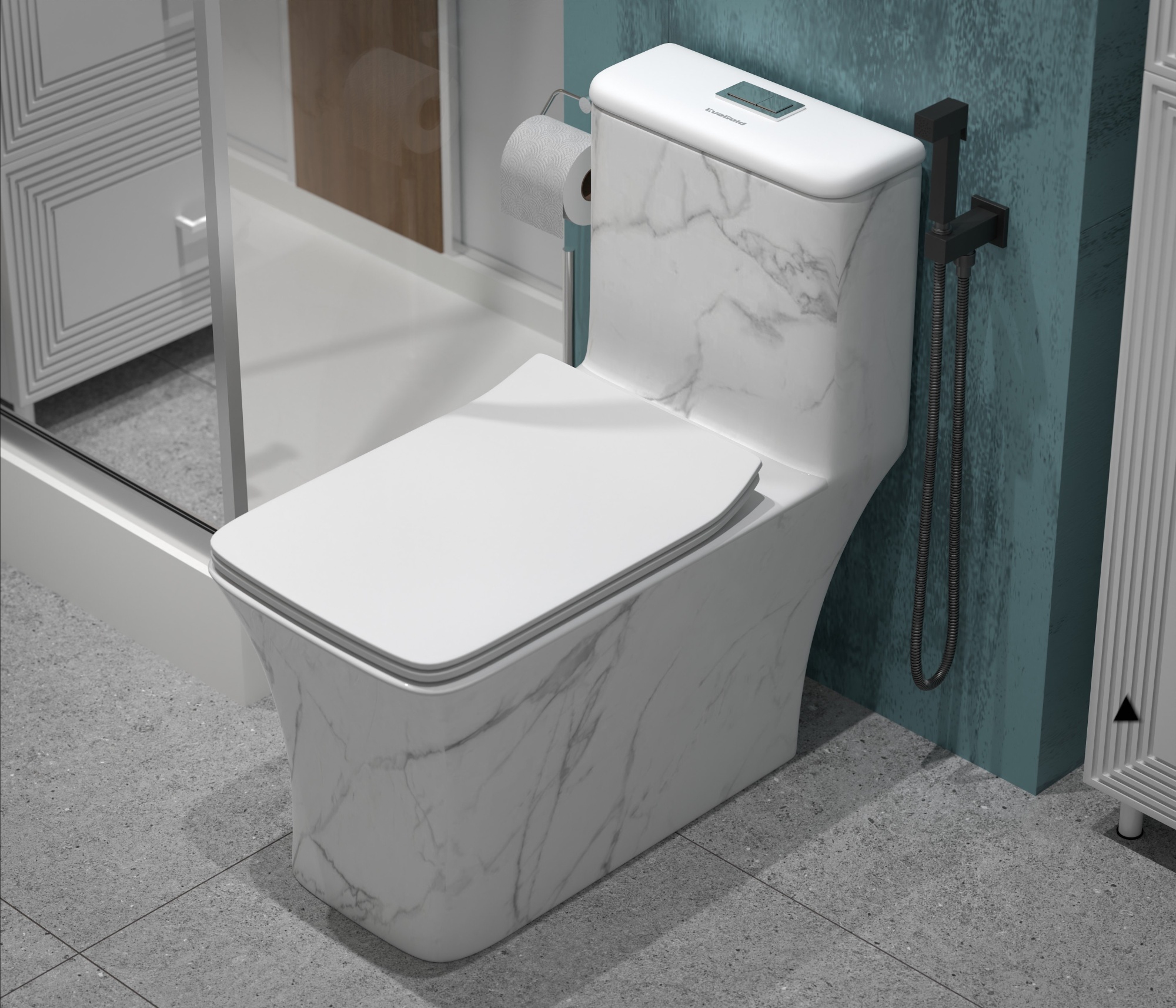 Унитаз-монолит безободковый EvaGold SM9615 мрамор