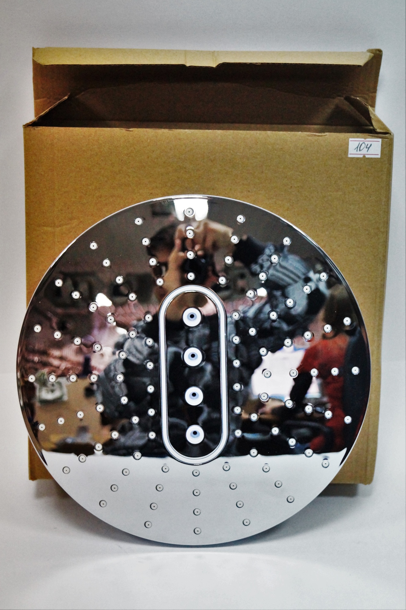 Тропический душ, 225мм, хромированная с белыми вставками потолочная лейка