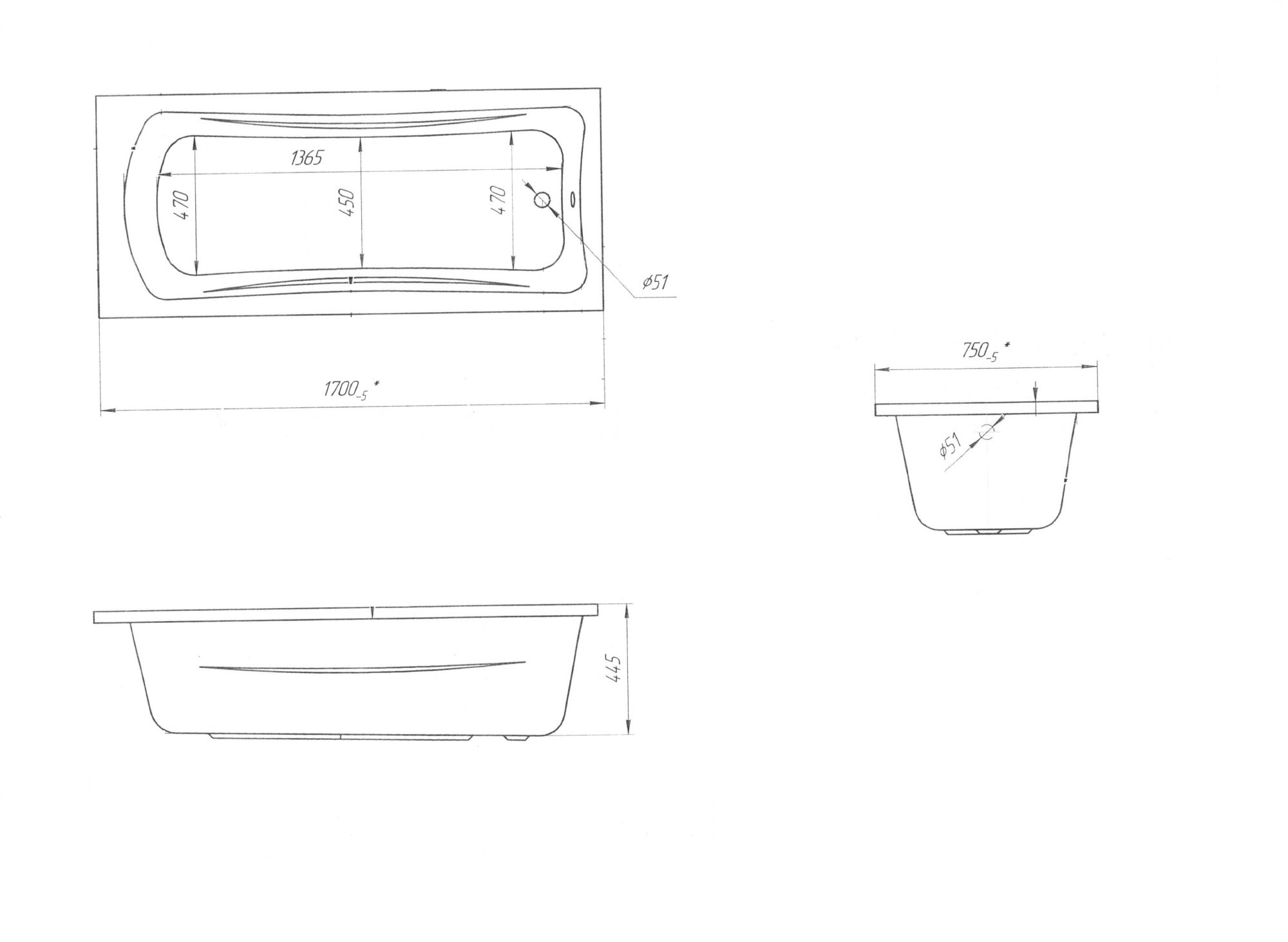 Акриловая ванна Marka One Prime 170x75