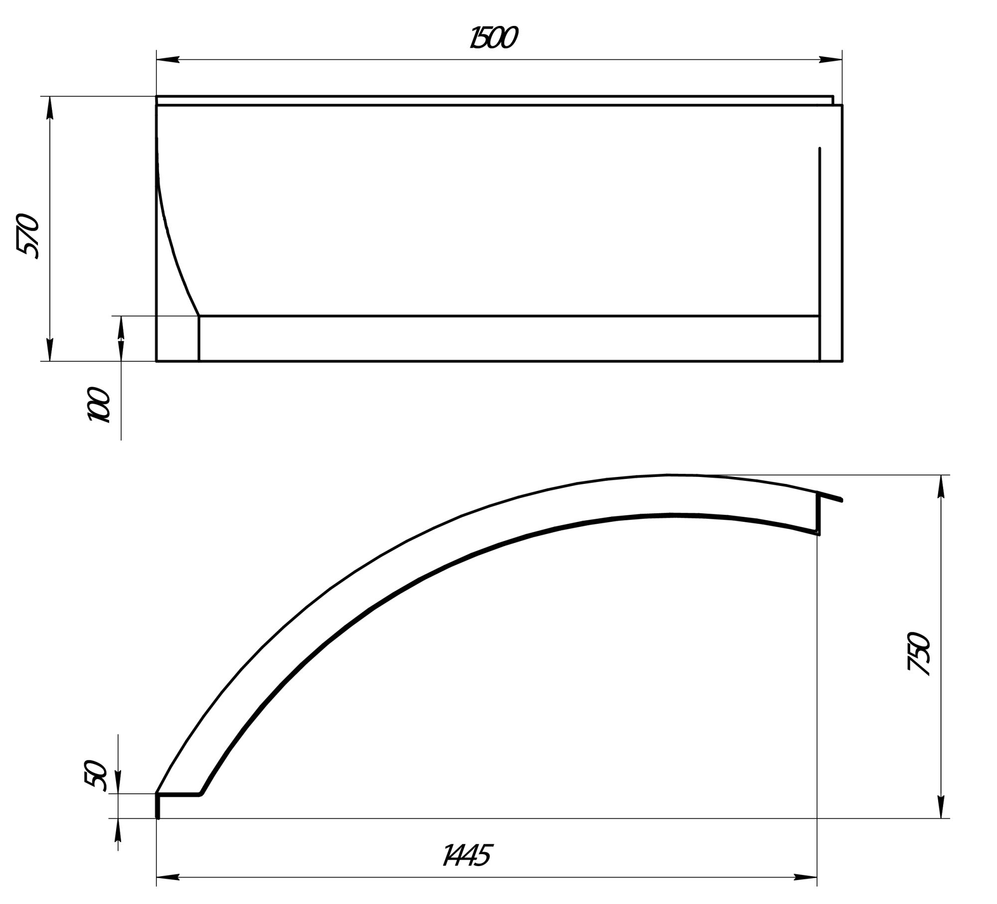 Фронтальная панель для ванны 1Marka Piccolo 150x75 R