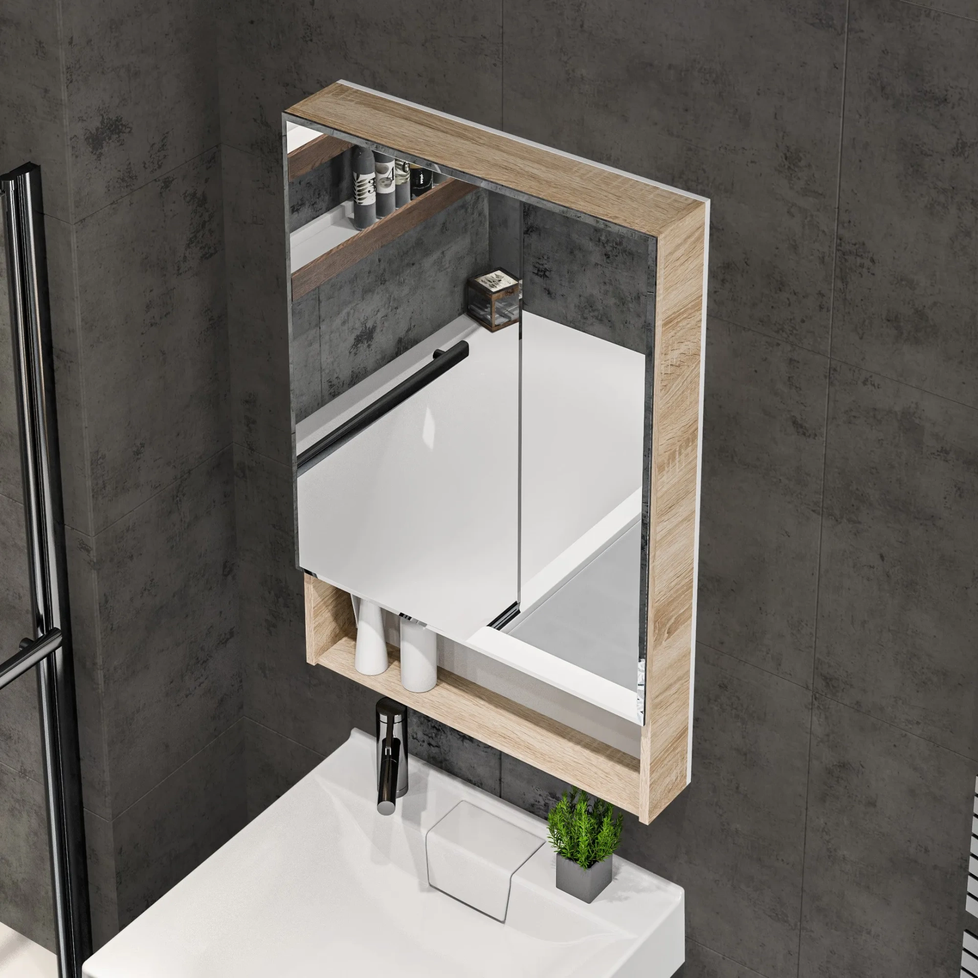 Зеркало-шкаф 1Marka Mira 60 Дуб Сонома