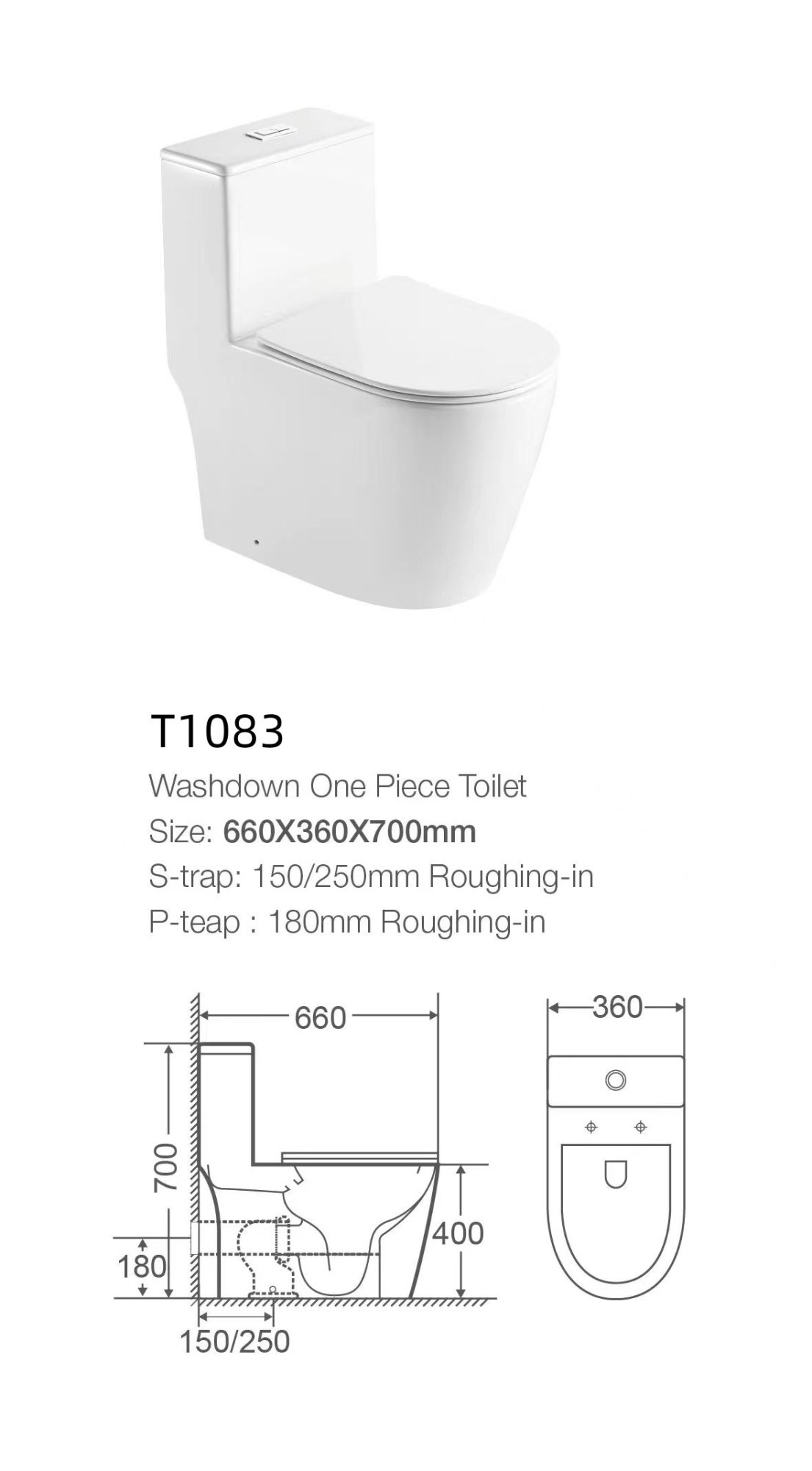 Унитаз-монолит безободковый EvaGold T1083 UF