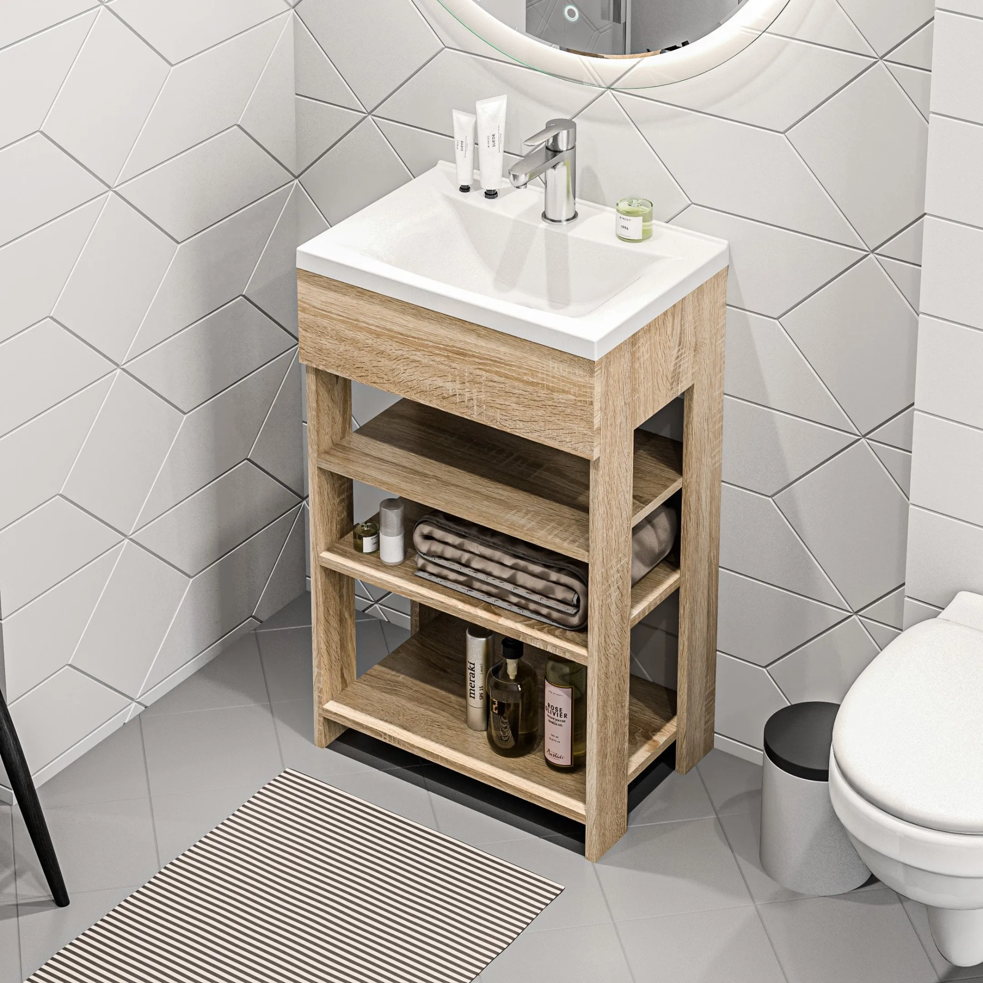 Тумба с раковиной 1Marka Revo 50Н 3 полки Дуб Сонома