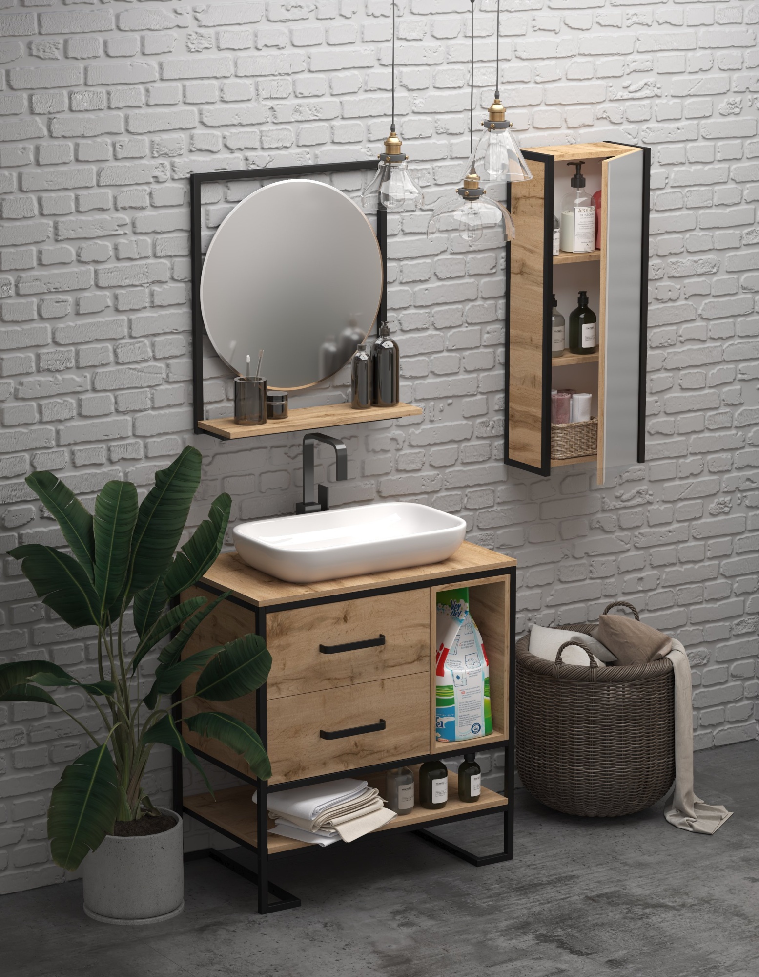 Пенал зеркальный 1Marka Grunge Loft 35П 1д