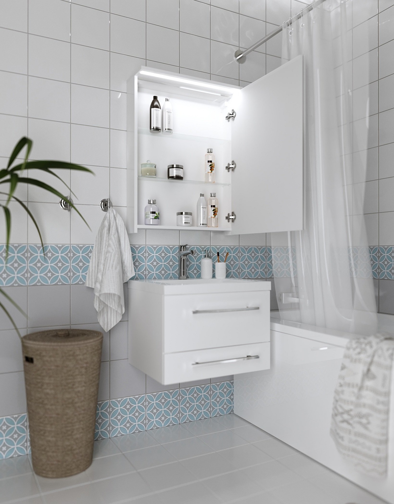 Зеркало-шкаф 1Marka Соната 60 1д с подсветкой, Белый глянец