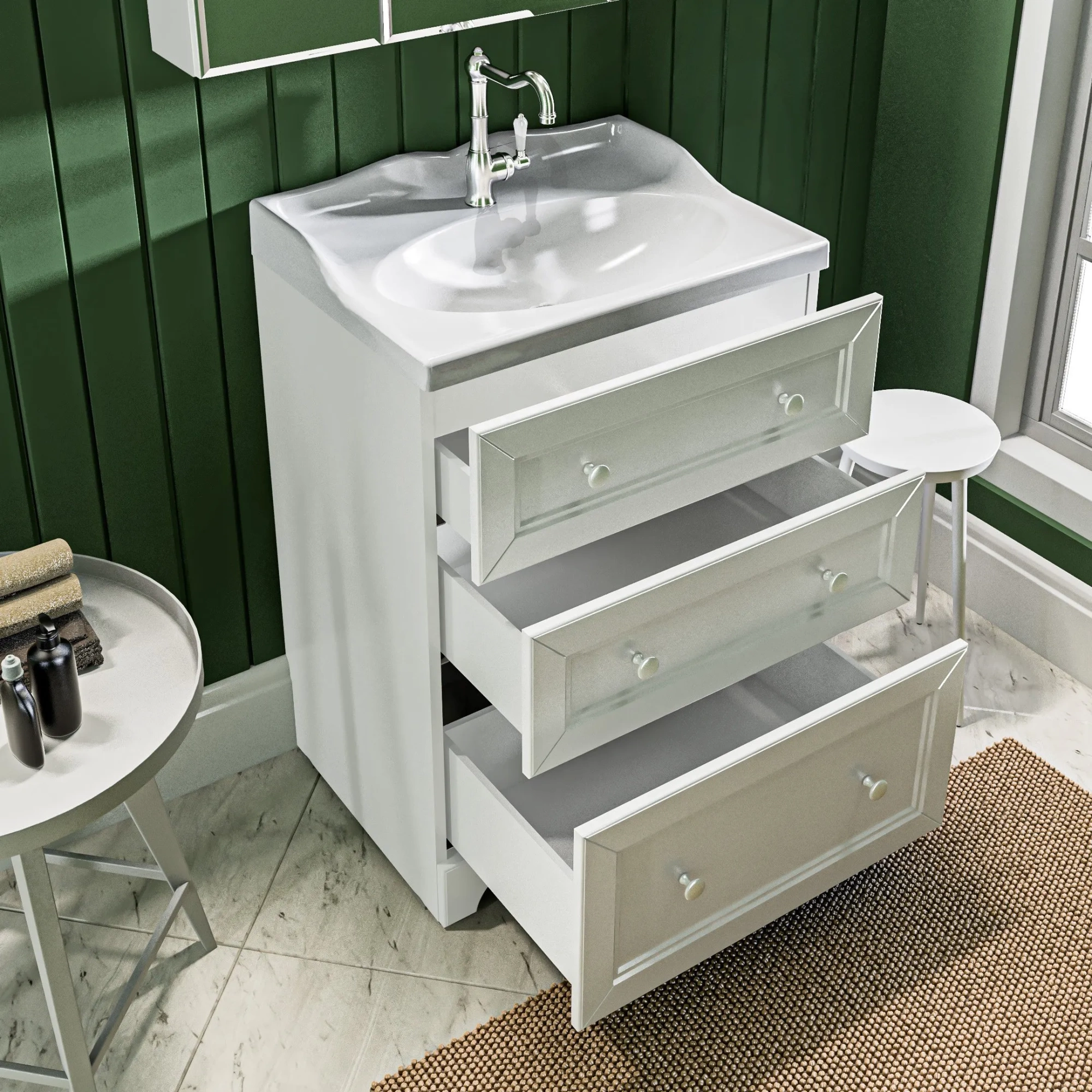 Тумба с раковиной 1Marka Avanti 60Н 3в.я. Белый глянец