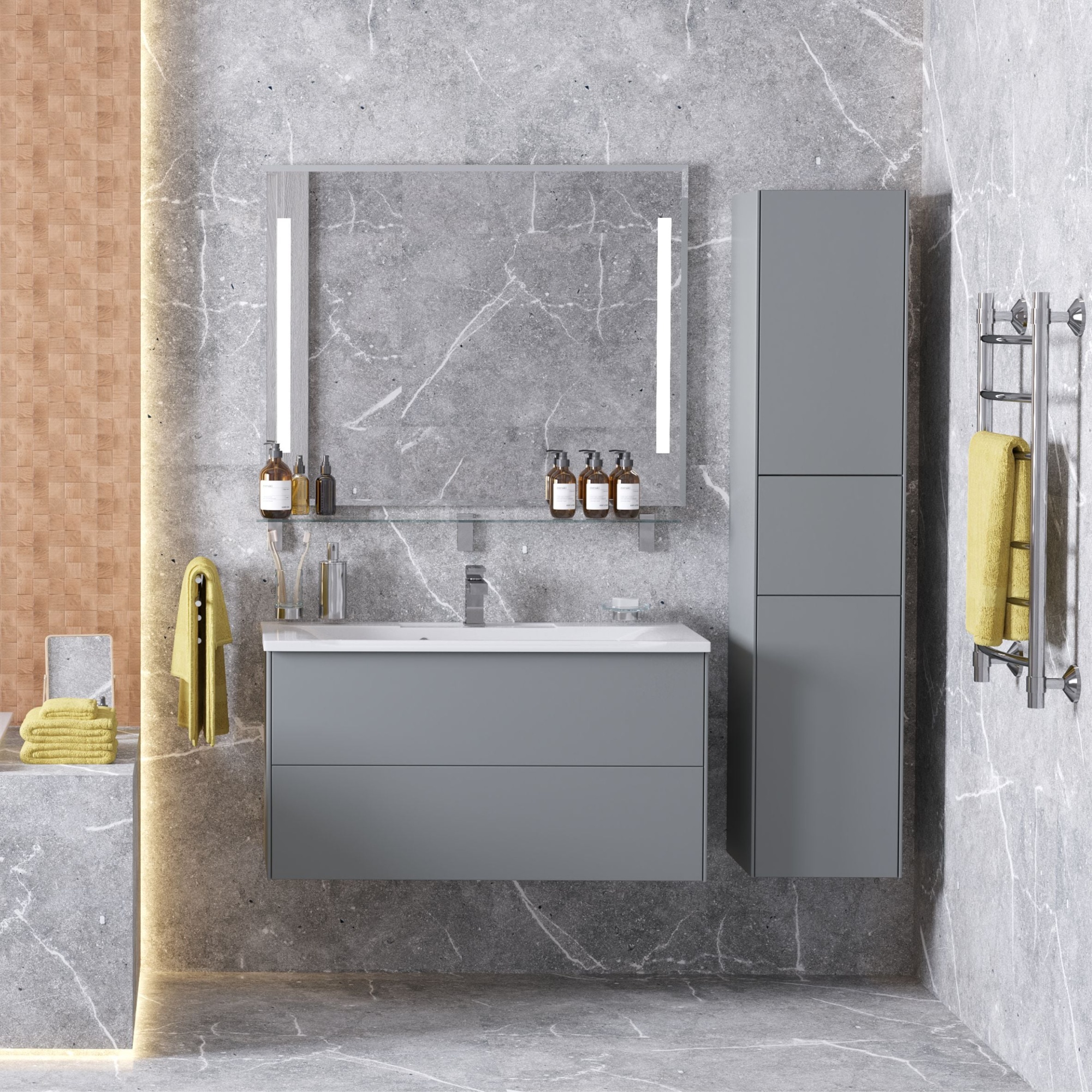 Подвесная тумба Sole Ultra 100 (2 ящ.) серая матовая