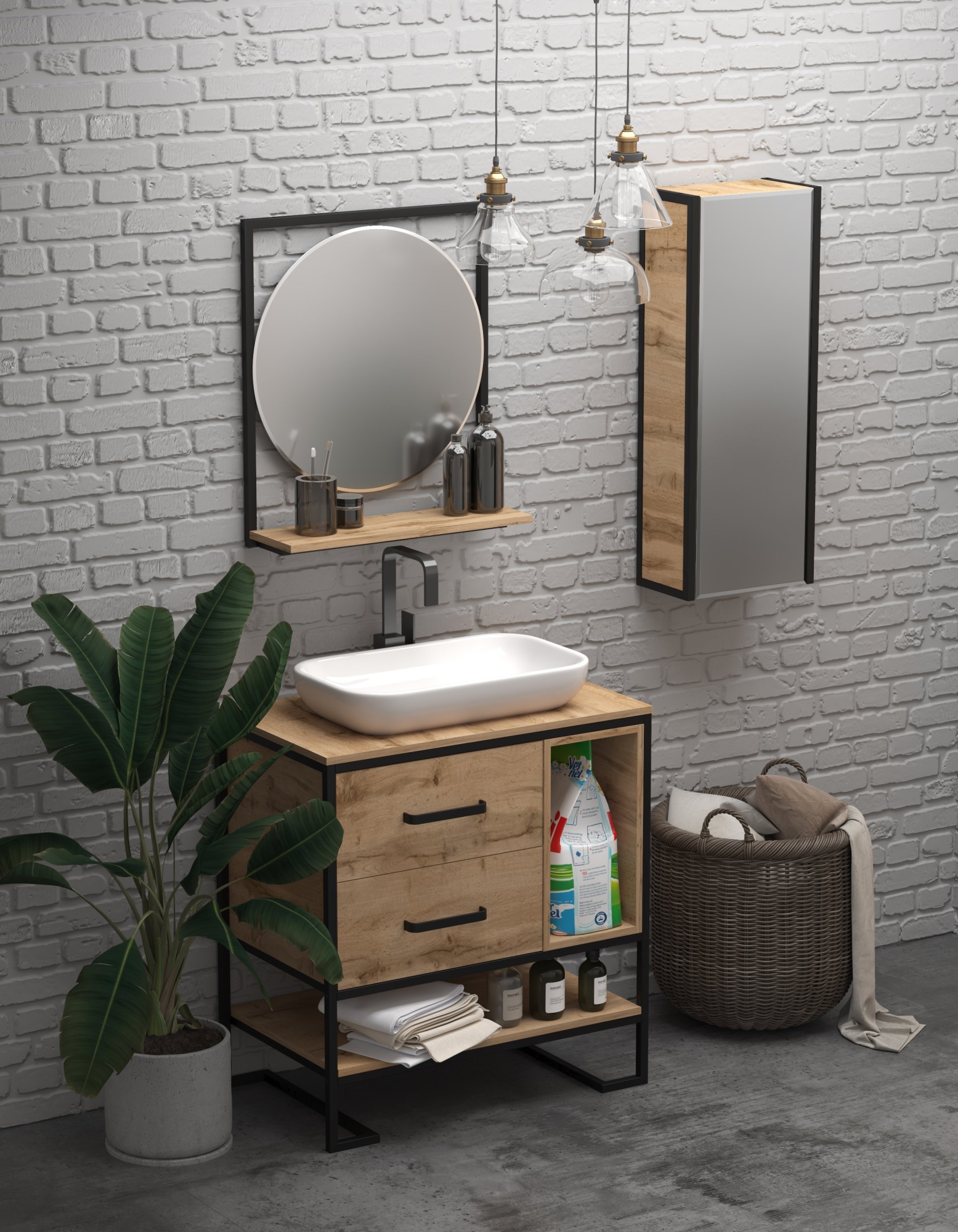 Пенал зеркальный 1Marka Grunge Loft 35П 1д