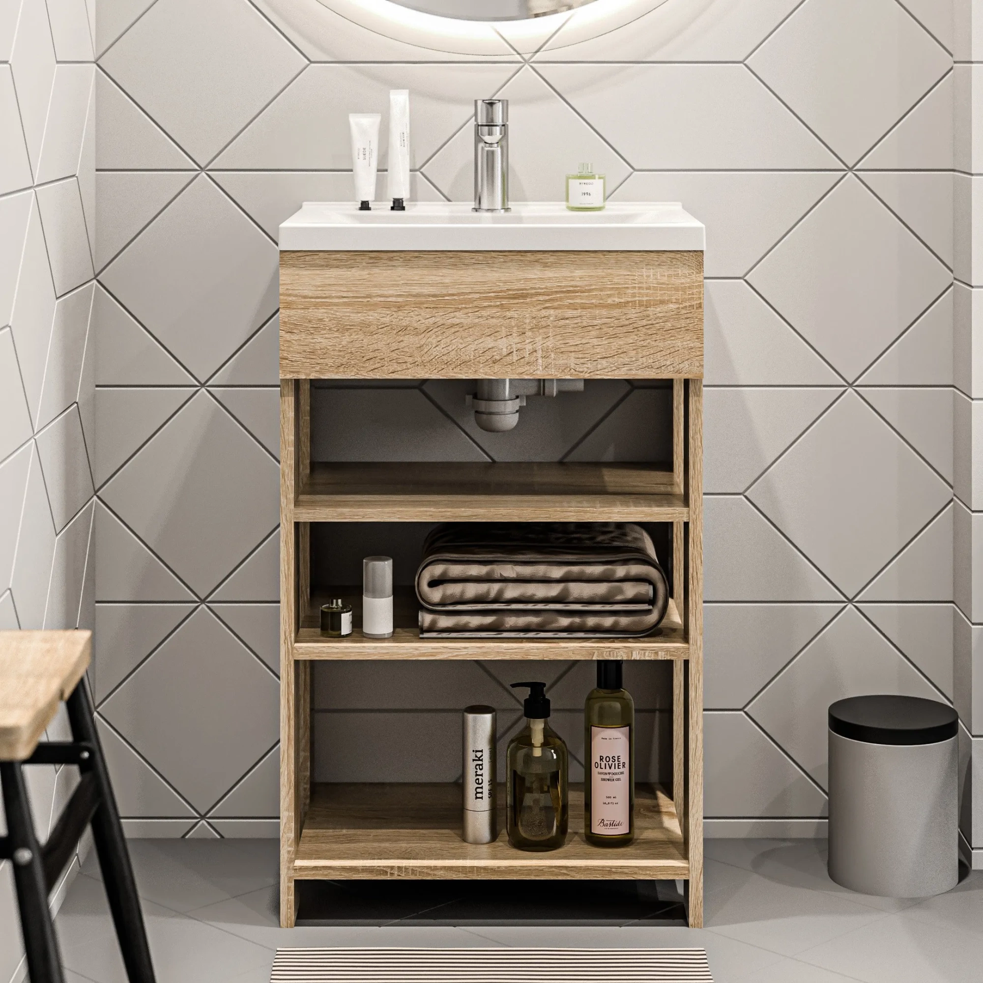 Тумба с раковиной 1Marka Revo 50Н 3 полки Дуб Сонома