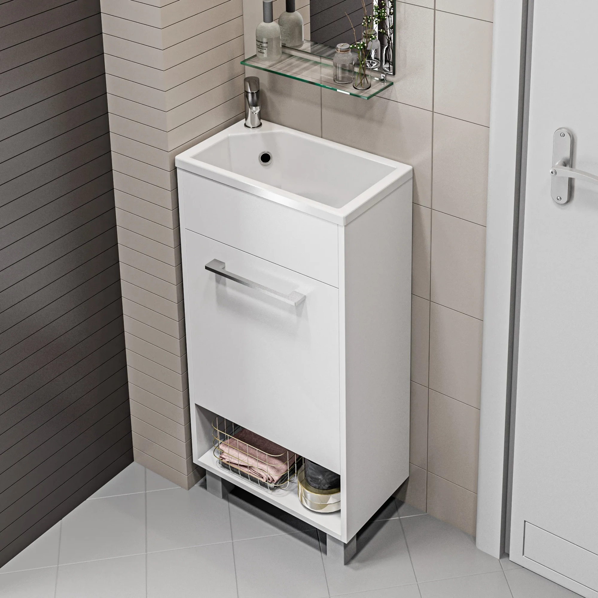 Тумба с раковиной 1Marka Lira 40Н 1д. Белый глянец L